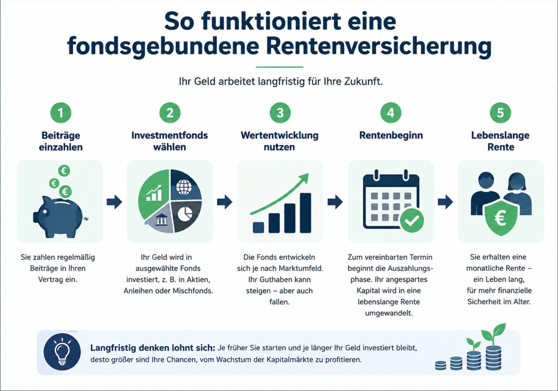 Fünf Schritte zur Funktionsweise eine Fondsgebundenen Rentenversicherung Fünf Schritte zur Funktionsweise eine Fondsgebundenen Rentenversicherung