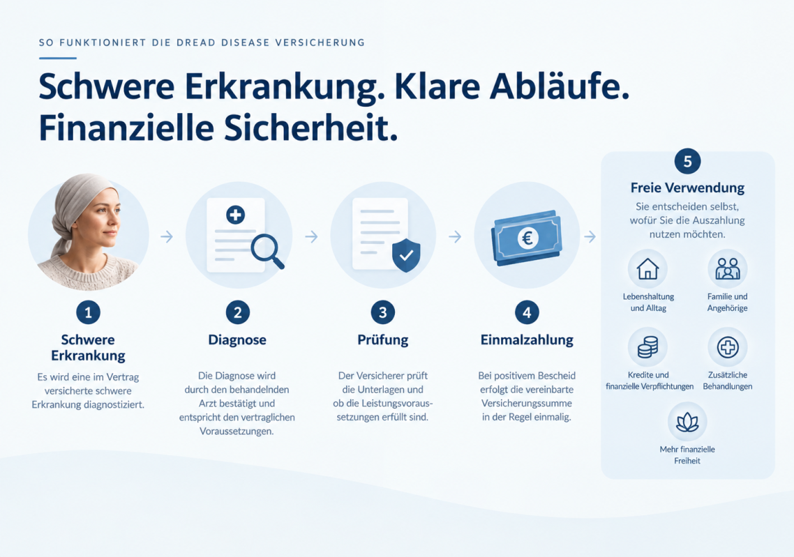 Vier Schritte zur Funktionsweise der Dread Desease Versicherung Vier Schritte zur Funktionsweise der Dread Desease Versicherung