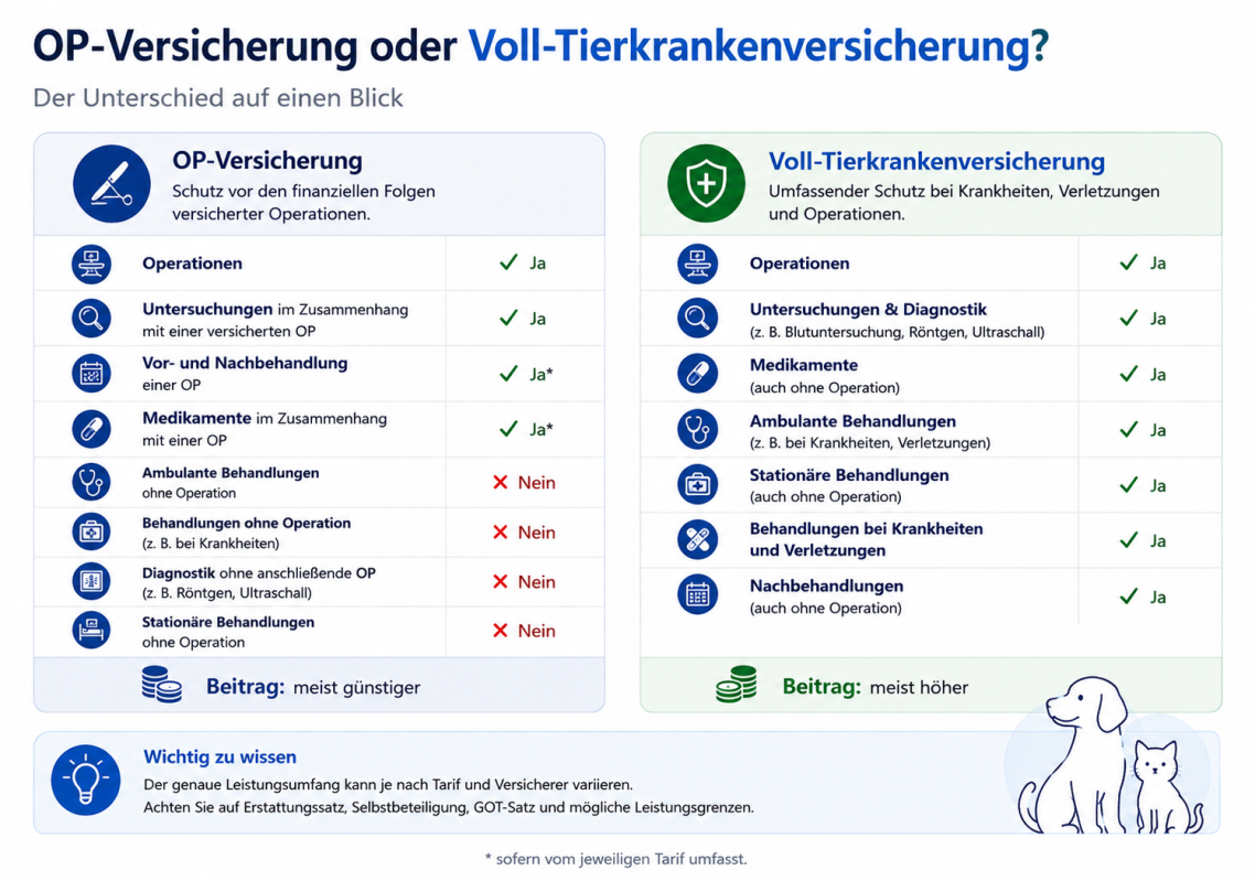 Unterschiede zwischen der OP-Versicherung und der Voll-Tierkrankenversicherung