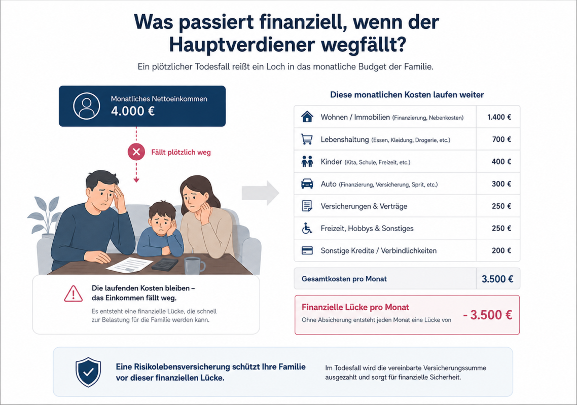 Auflistung der monatlichen Kosten, die weiterlaufen wenn der Hauptverdiener wegfällt Auflistung der monatlichen Kosten, die weiterlaufen wenn der Hauptverdiener wegfällt