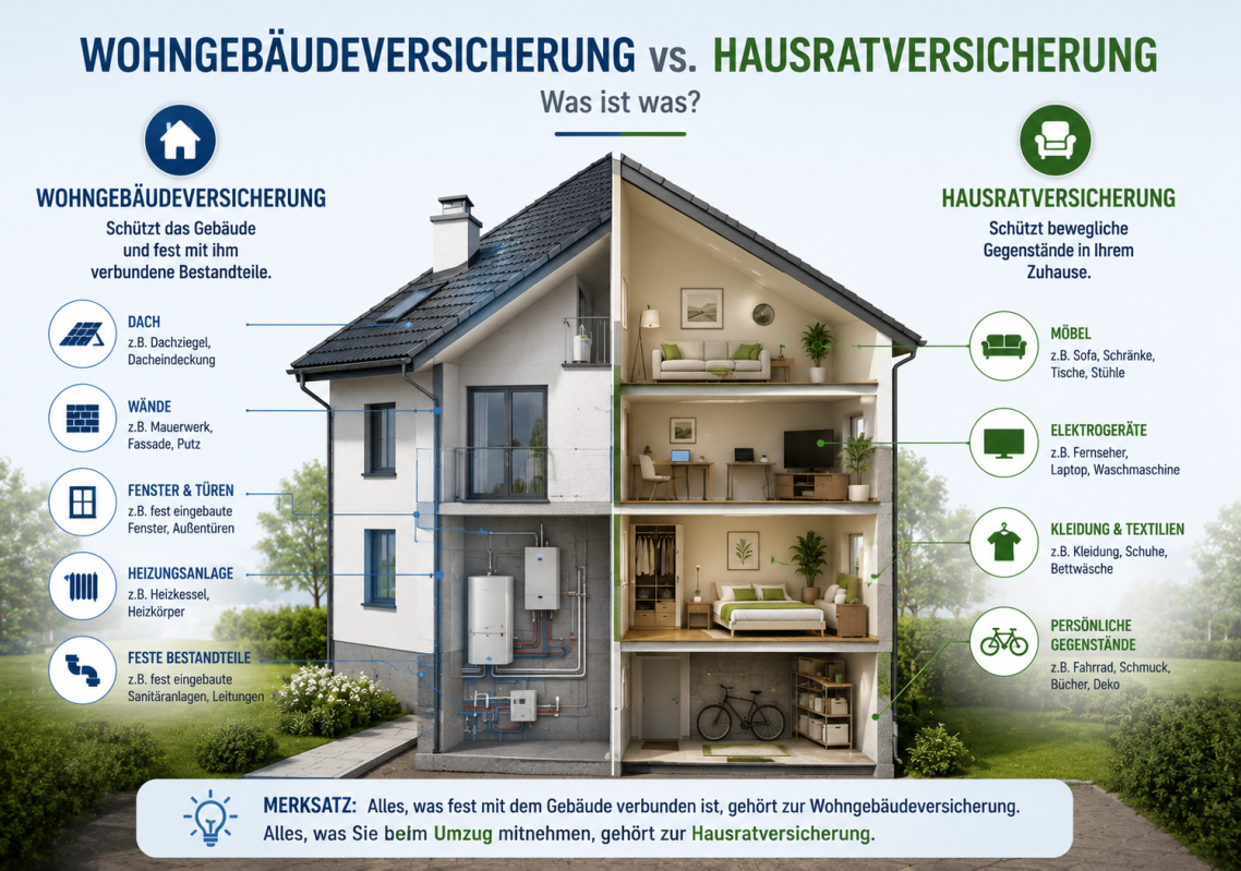 Vergleich zwischen Wohngebäude und Hausrat Vergleich zwischen Wohngebäude und Hausrat