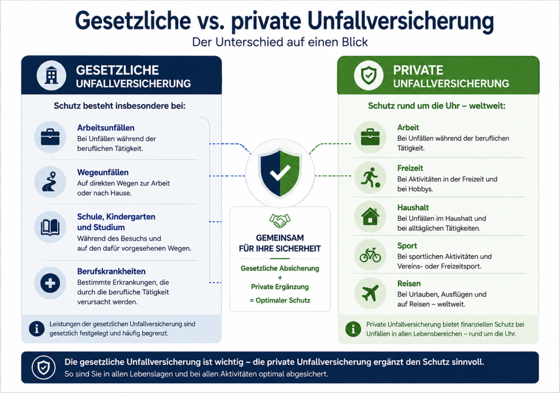 Vergleich zwischen gesetzlicher und privater Unfallversicherung