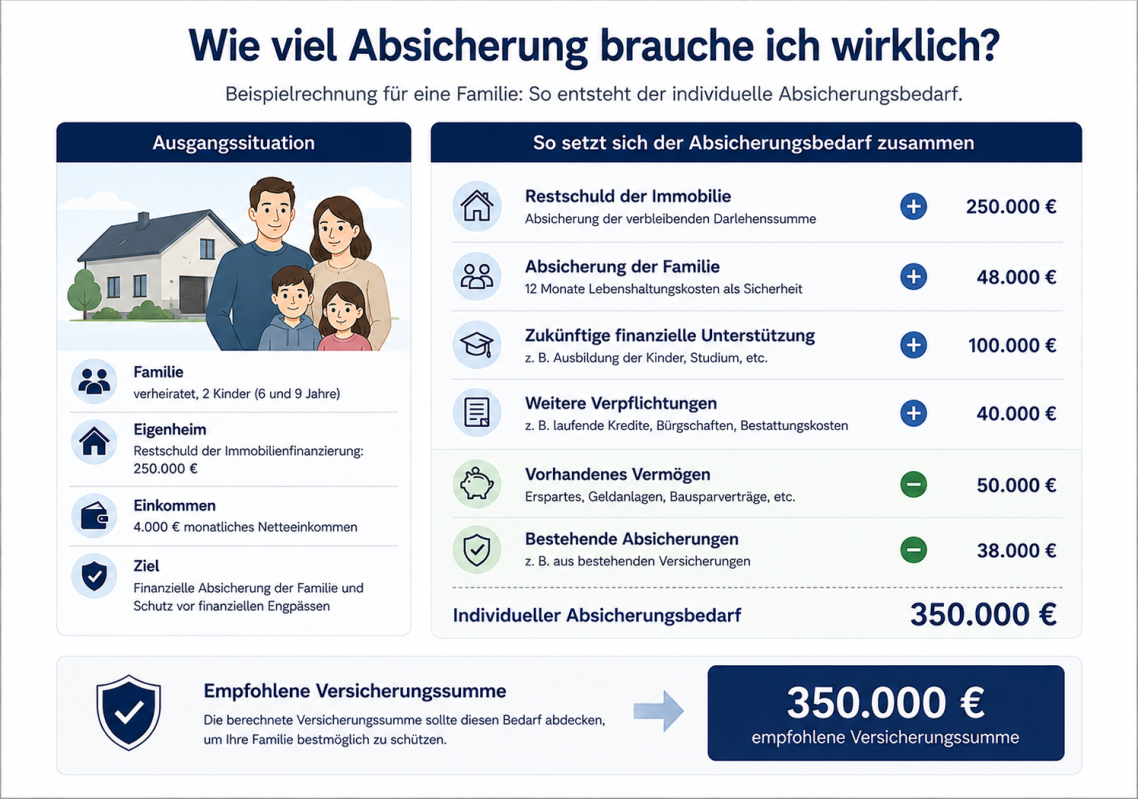 Beispielberechnung einer Familien zur Bestimmung der richtigen Versicherungssumme Beispielberechnung einer Familien zur Bestimmung der richtigen Versicherungssumme